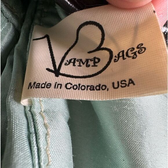 Vintage 90 Y2K Vamp Girls Handmade Black Faux Leather Blue Satin Bow Mini Bag - Picture 8 of 8